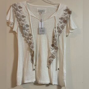 Cupio Ivory Top with Taupe Floral Design